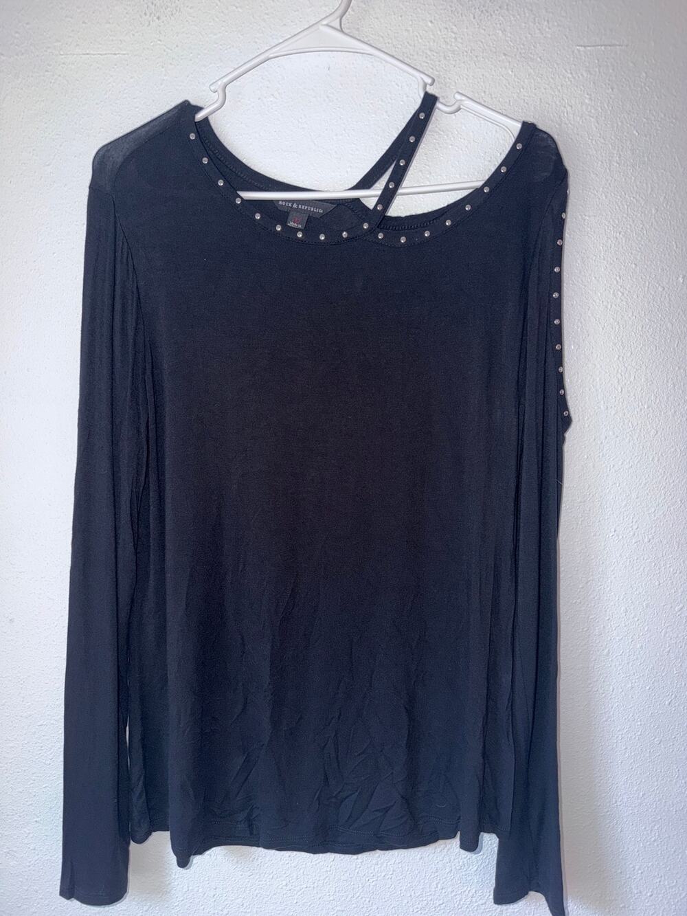 Rock and Republic Black Embellished Cutout Long Sleeve Sz Large Punk Fairy Goth